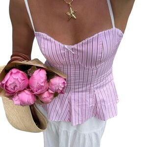 Zara Y2K Peplum corset look Pink Striped Women's Top with lace detailing preppy